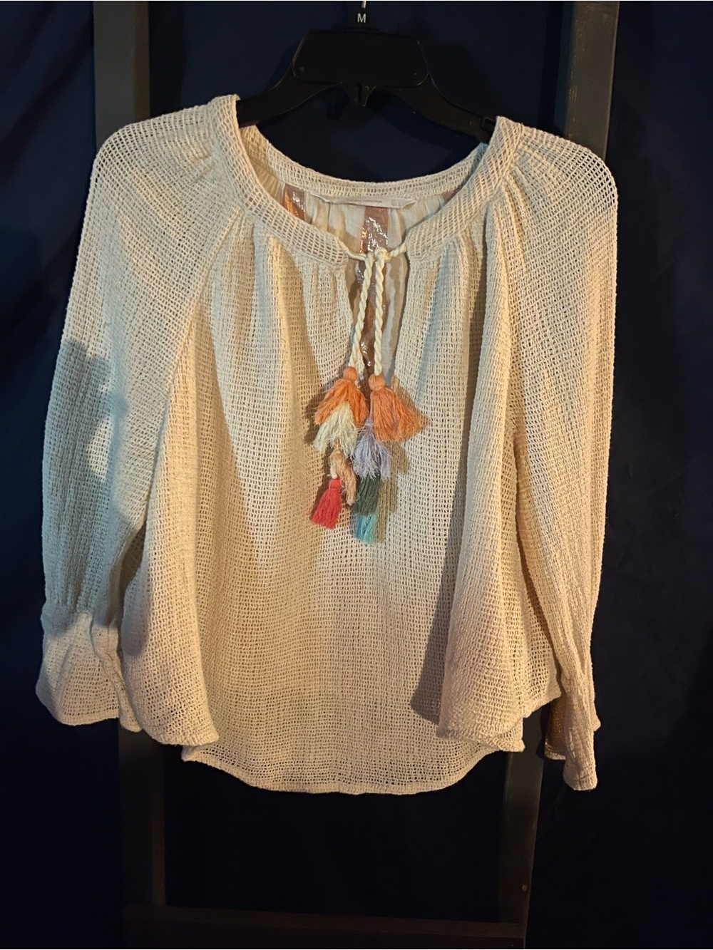 Zara Cream Boho Tassel Peasant Blouse